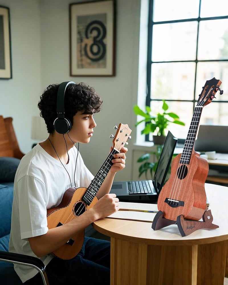 Musbeat Ukulele Stand, Portable Ukulele Stand for Travel, Rabbit Shape Black Walnut Wood Violin Holder for Concert Pineapple Soprano Tenor and Baritone, or Violin, Wooden Floor Ukele Holder for Home - Image 3